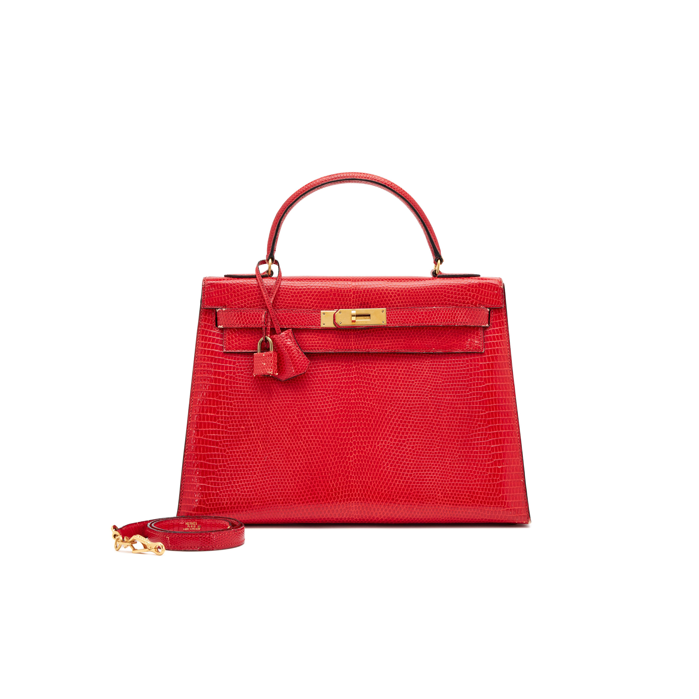 HERMÈS MASTER FLAG RED LIZARD KELLY 28 GOLD HARDWARE (28*22*10cm) 